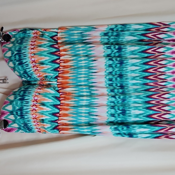 Kenneth Cole Reaction Strapless Maxi Dress Women's XL Ikat Boho Colorful Beach - Picture 3 of 9